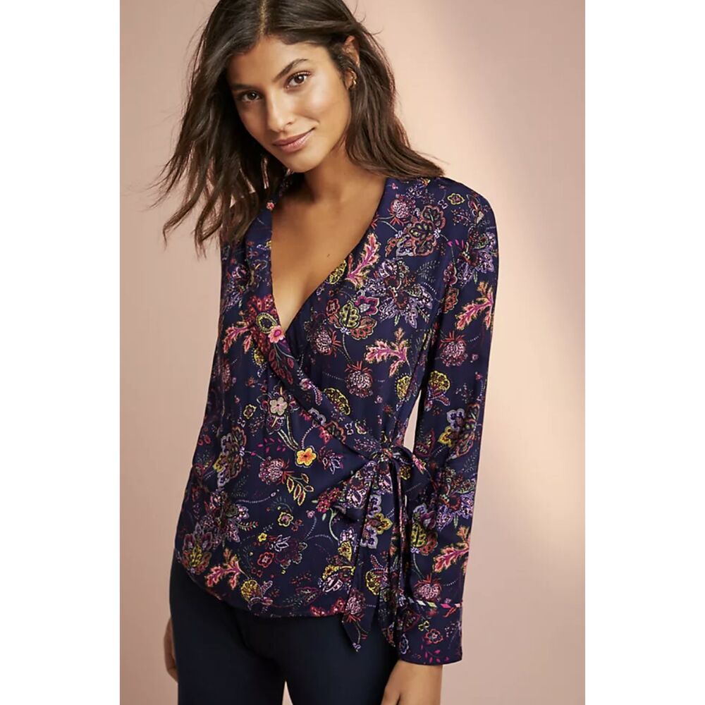 Floreat Anthropologie Parker Sleep Shirt Wrap Top Floral Boho Rayon Sz Small